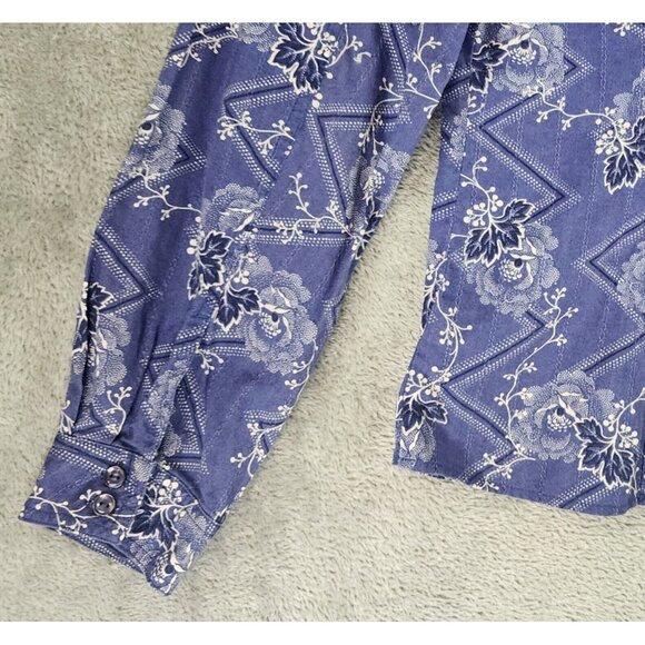 Pendleton Shirt Womens Large Blue Floral Button Up Short Sleeve Vintage Fit - Picture 9 of 9
